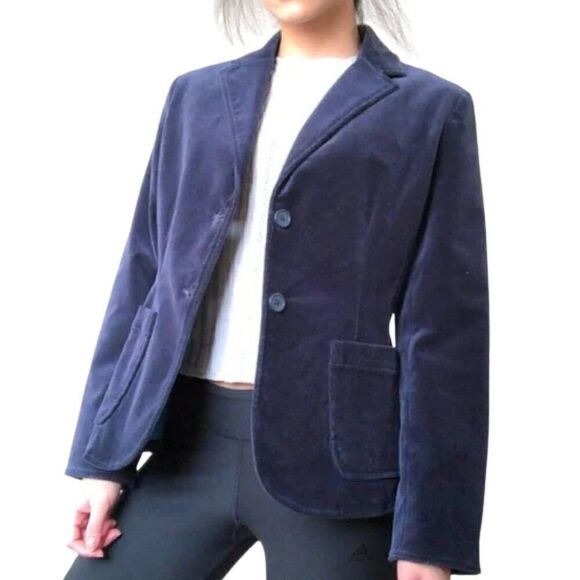 Vintage Y2K Gap Womens Navy Blue Velvet Blazer Coat